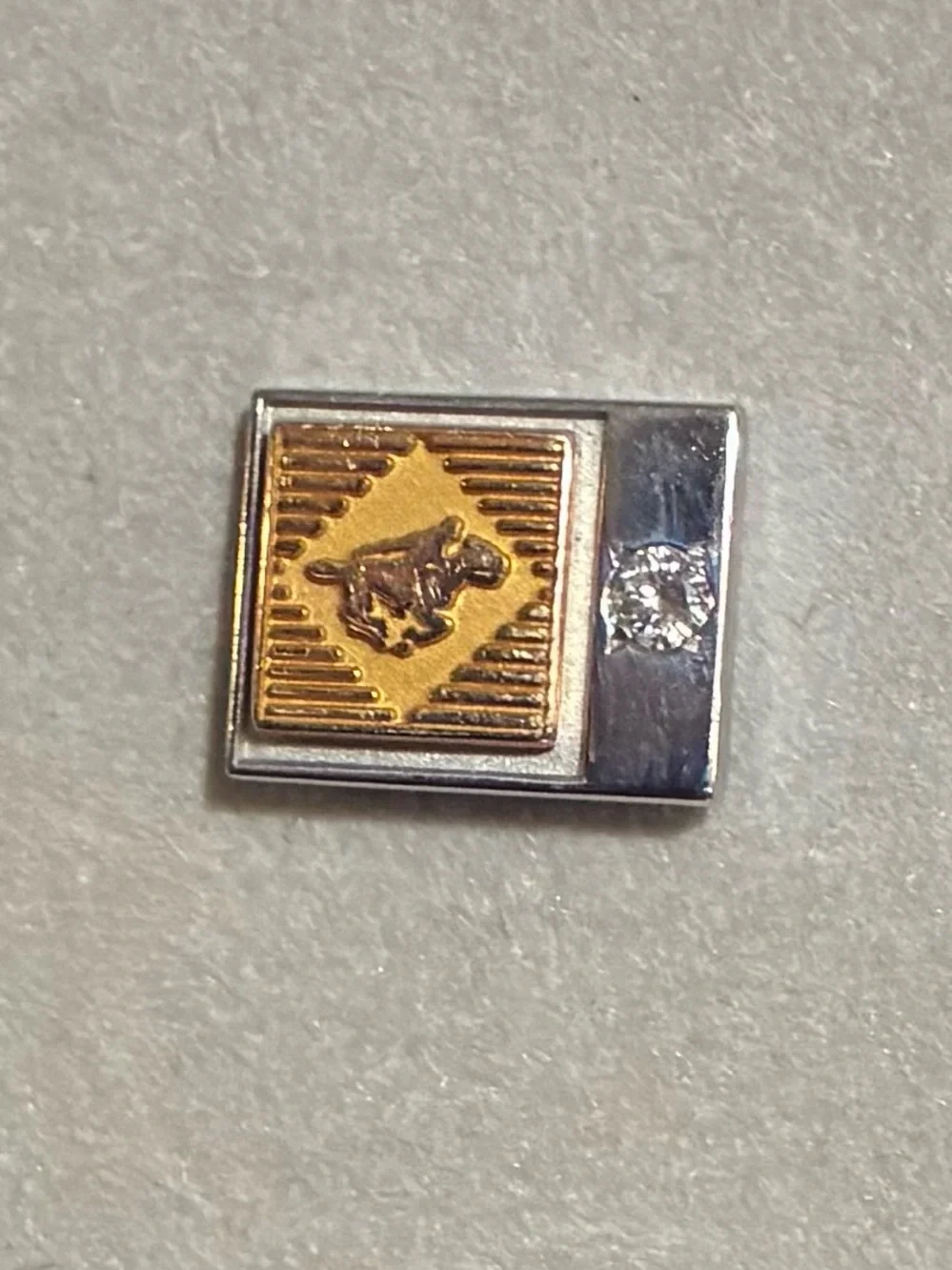 Vintage Gold And Silver Diamond 10K EMB CTO Horse Jockey Equestrian Lapel Pin